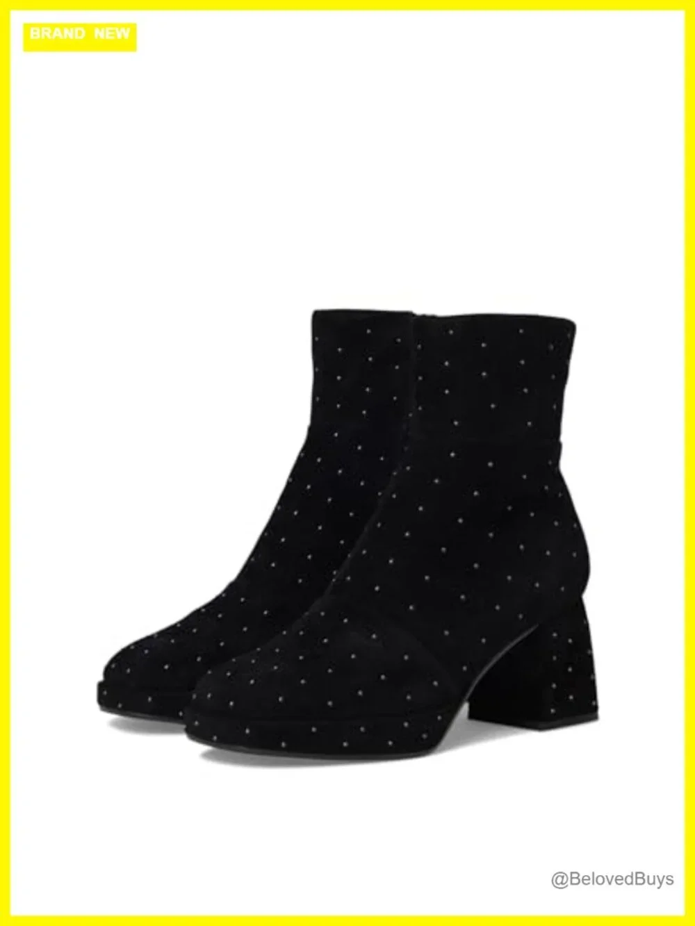 Studded Suede Ankle Booties with Block Heel and Side Zipper